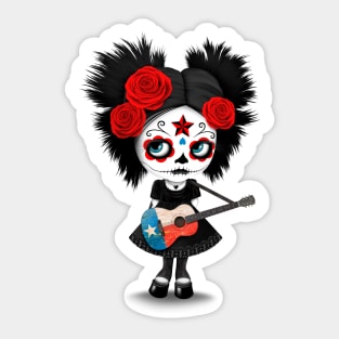 Sugar Skull Girl Playing Texas Flag Guitar Sticker